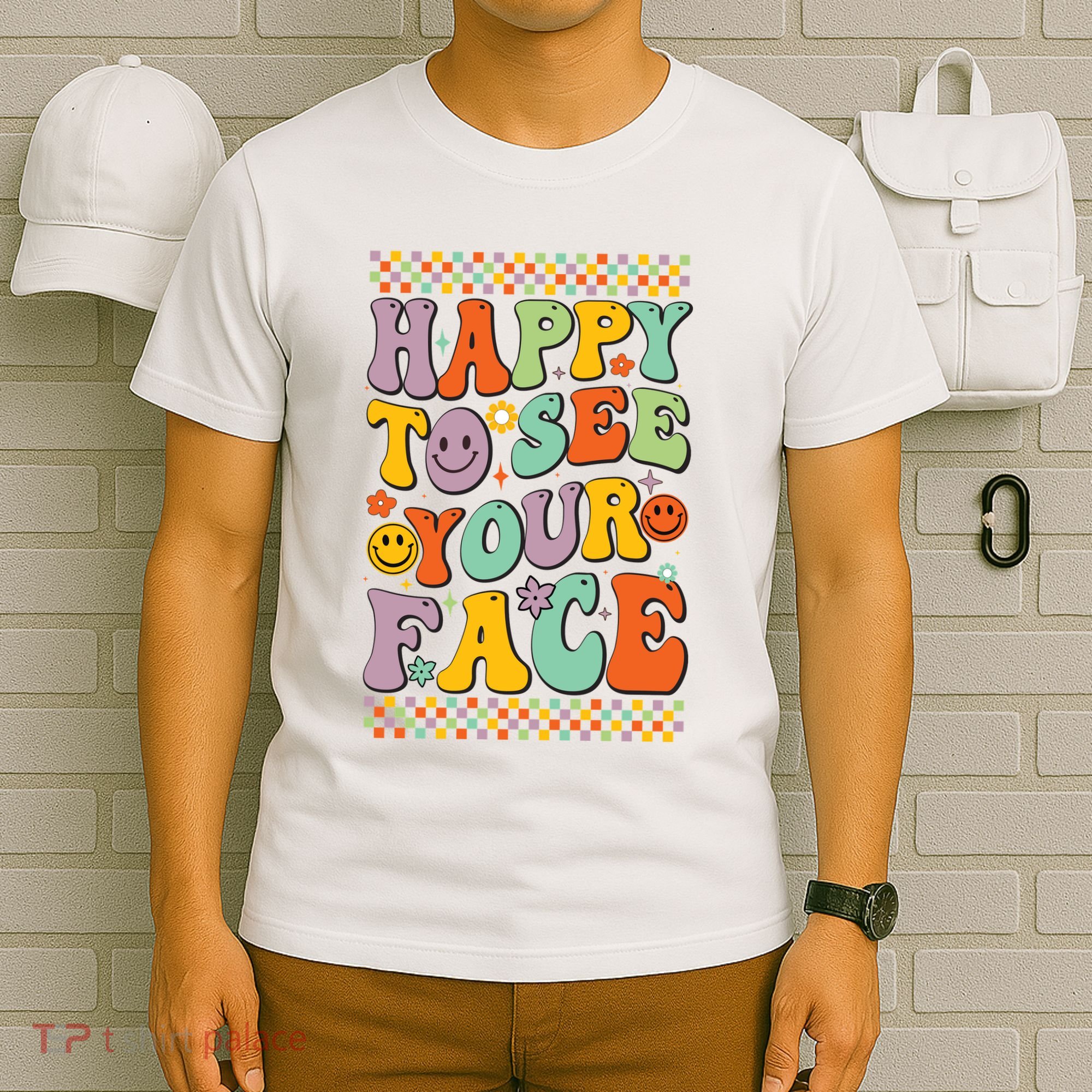 Happy To See Your Face Retro Groovy Back To School Teacher T-Shirt