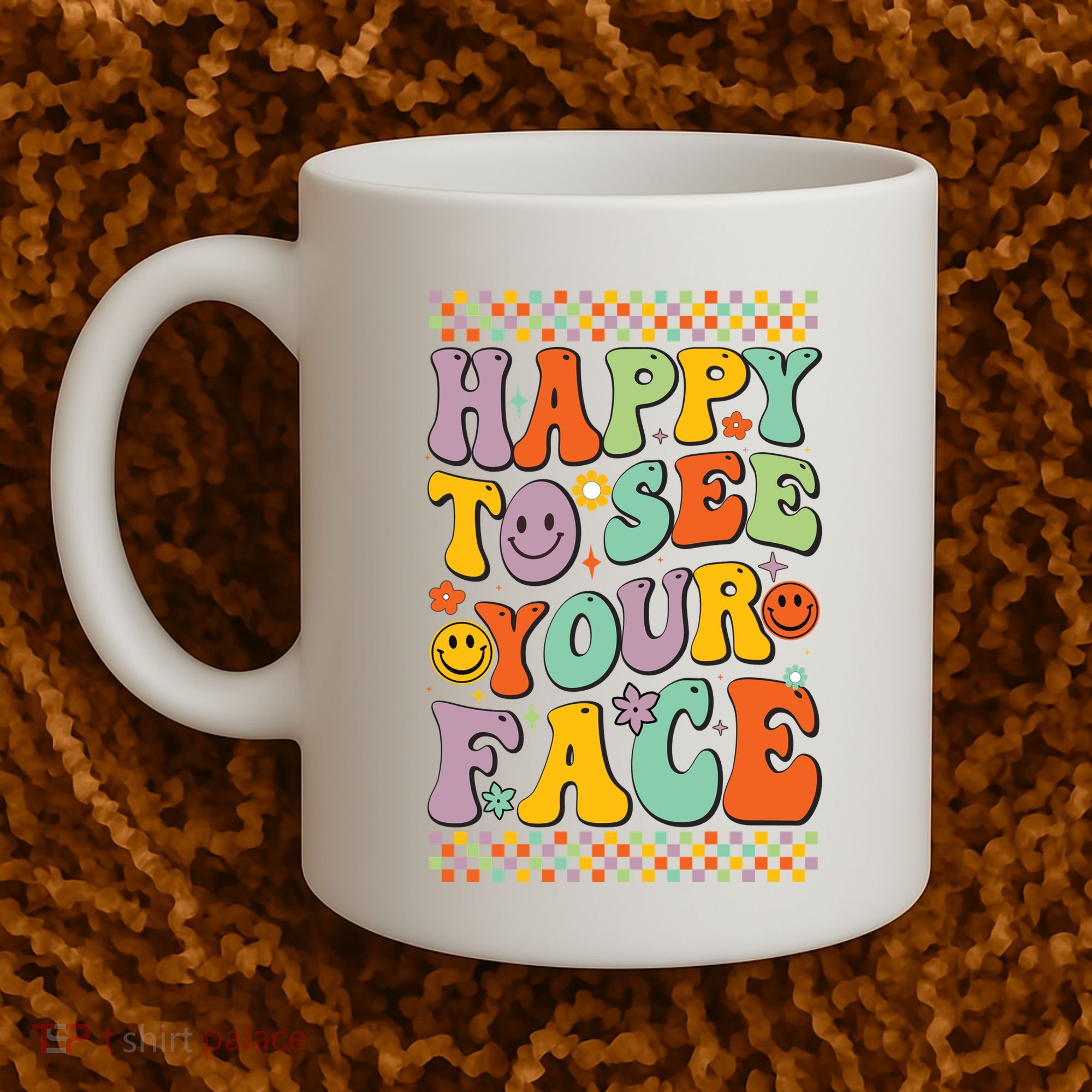 Happy To See Your Face Retro Groovy Back To School Teacher Coffee Mug