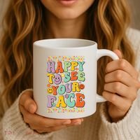 Happy To See Your Face Retro Groovy Back To School Teacher Coffee Mug thumb 3