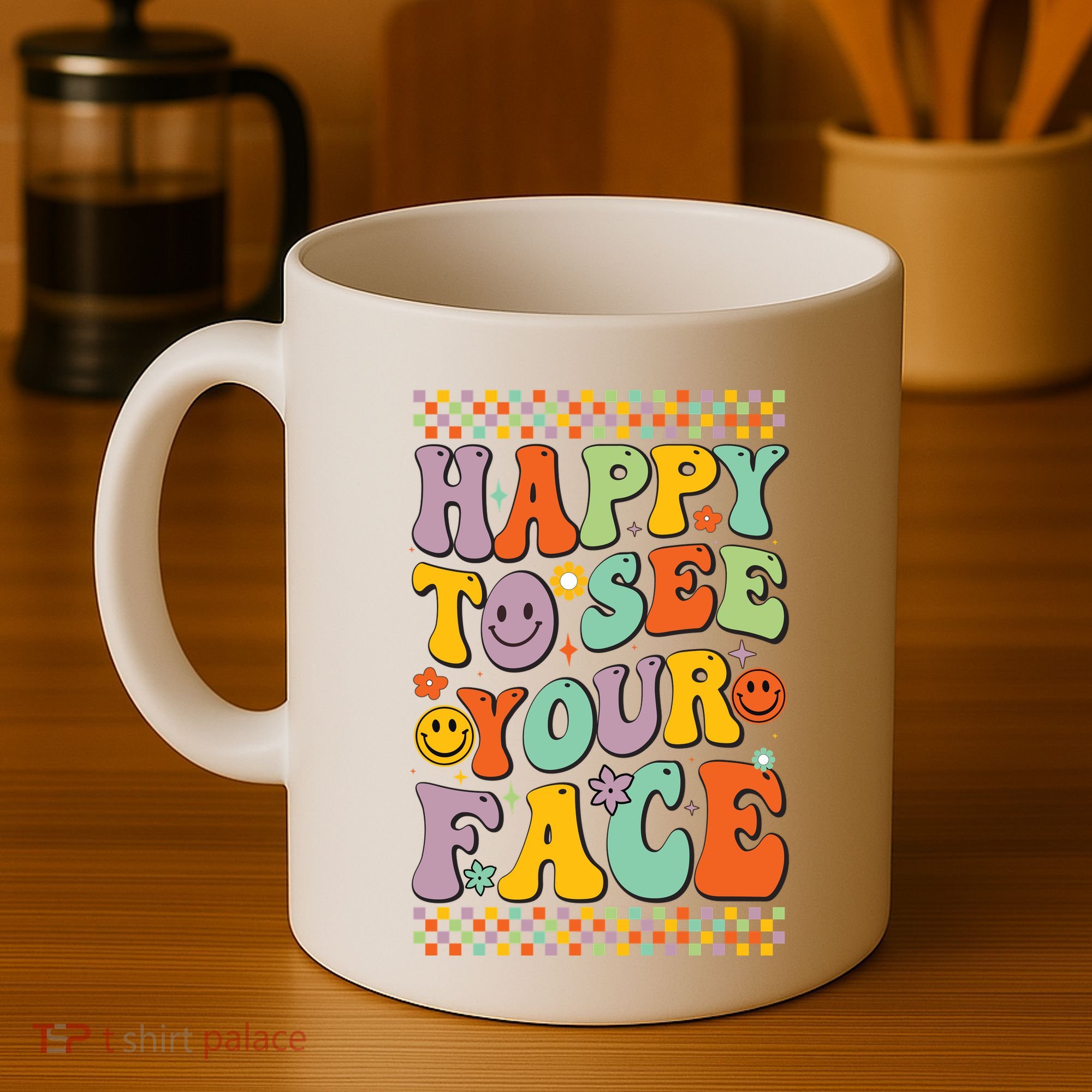 Happy To See Your Face Retro Groovy Back To School Teacher Coffee Mug