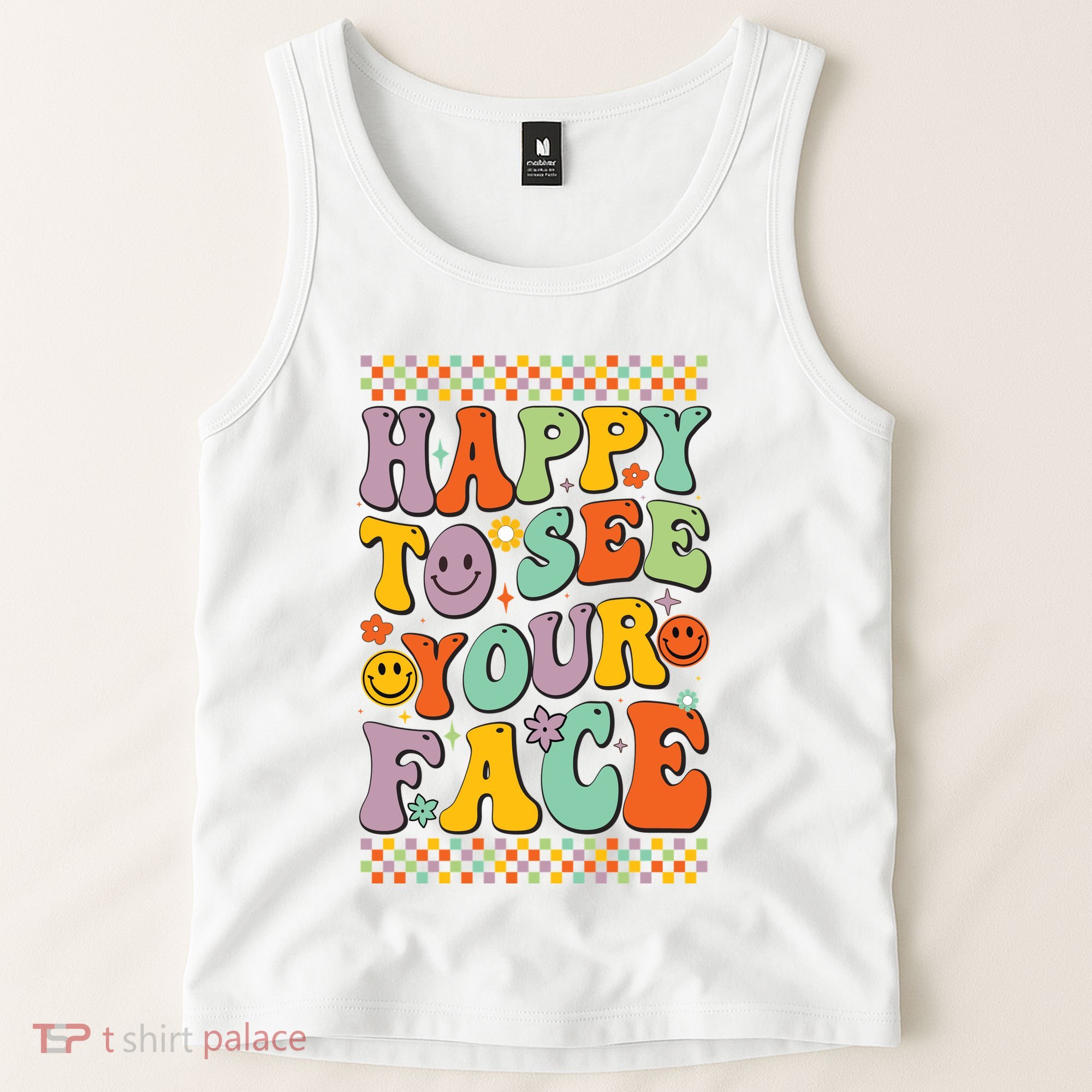 Happy To See Your Face Retro Groovy Back To School Teacher Tank Top