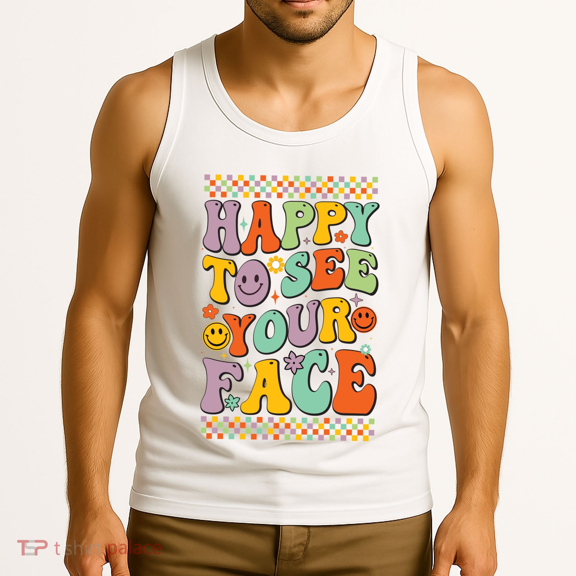 Happy To See Your Face Retro Groovy Back To School Teacher Tank Top