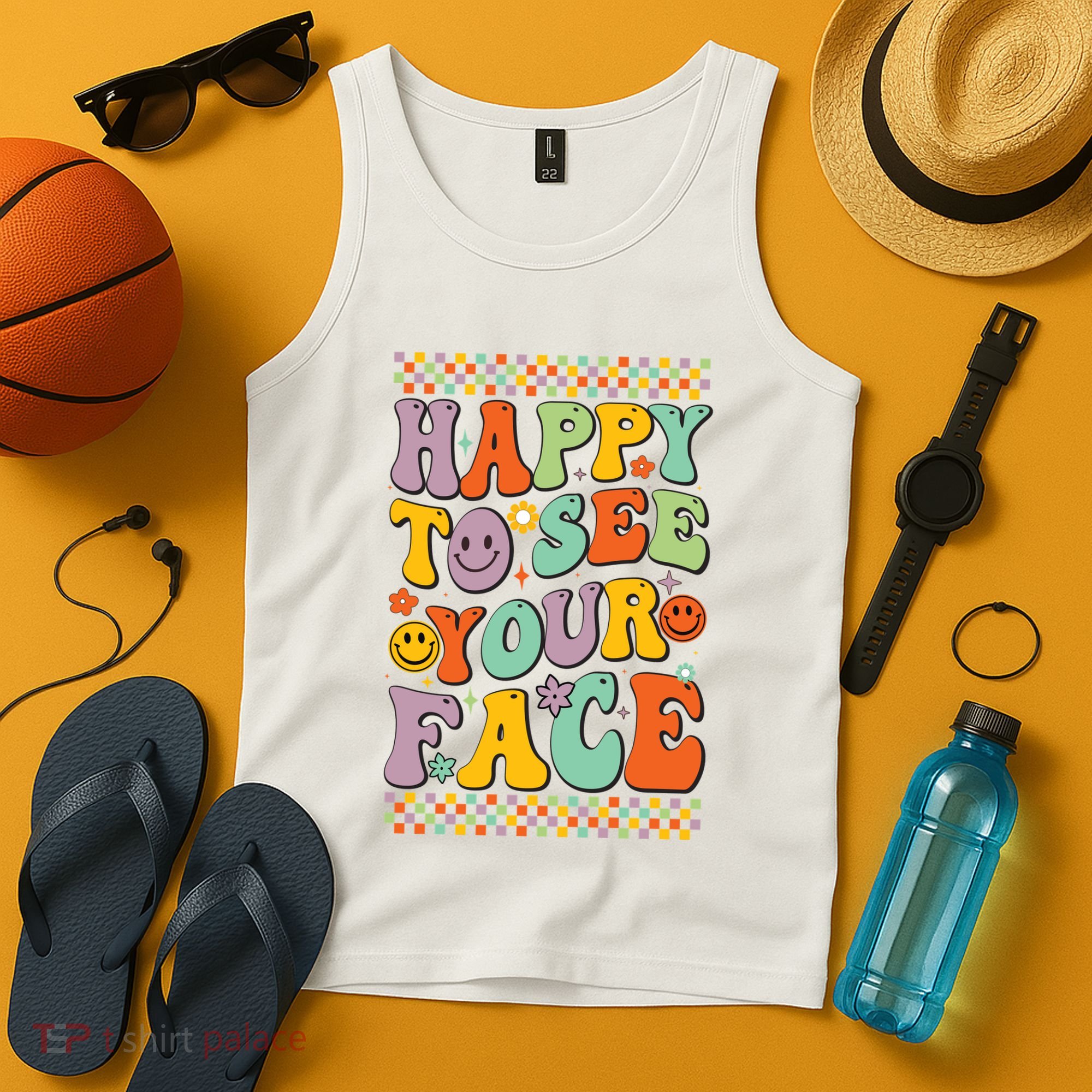Happy To See Your Face Retro Groovy Back To School Teacher Tank Top