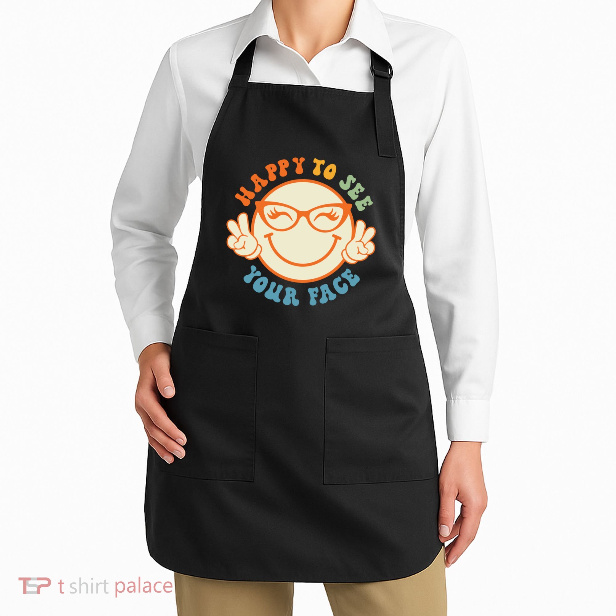Happy To See Your Face Retro Groovy Back To School Teacher. Apron