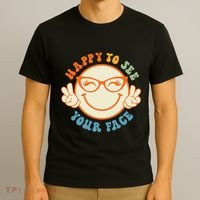 Happy To See Your Face Retro Groovy Back To School Teacher. T-Shirt thumb 3