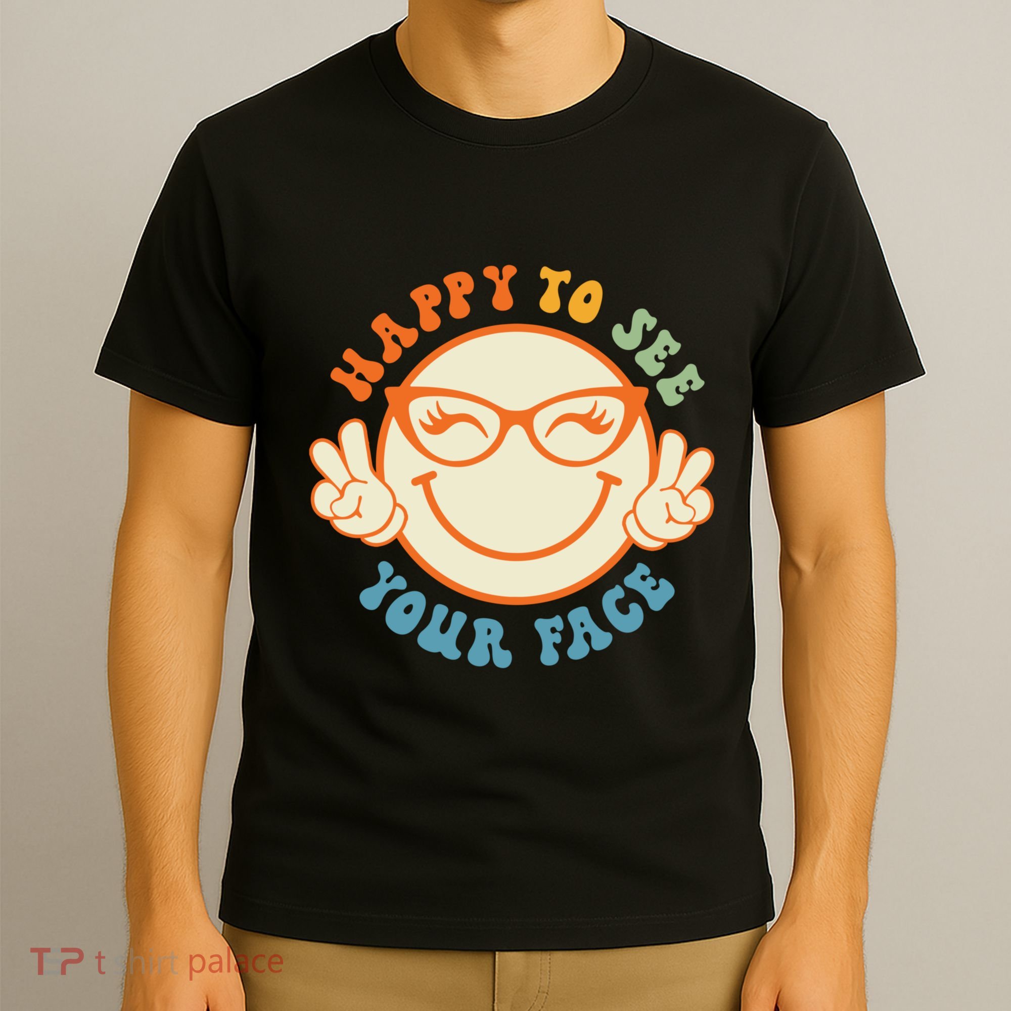 Happy To See Your Face Retro Groovy Back To School Teacher. T-Shirt