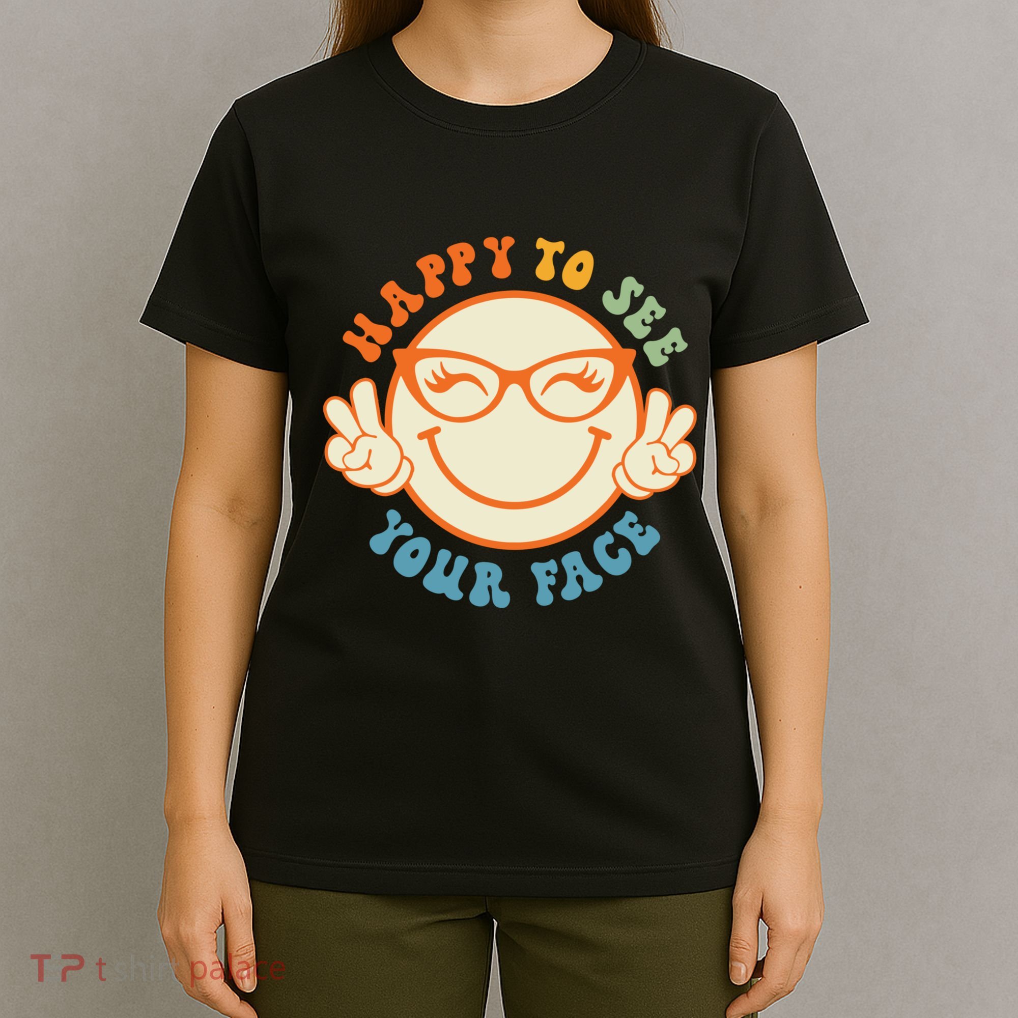 Happy To See Your Face Retro Groovy Back To School Teacher. T-Shirt