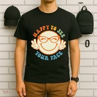 Happy To See Your Face Retro Groovy Back To School Teacher. T-Shirt thumb 6