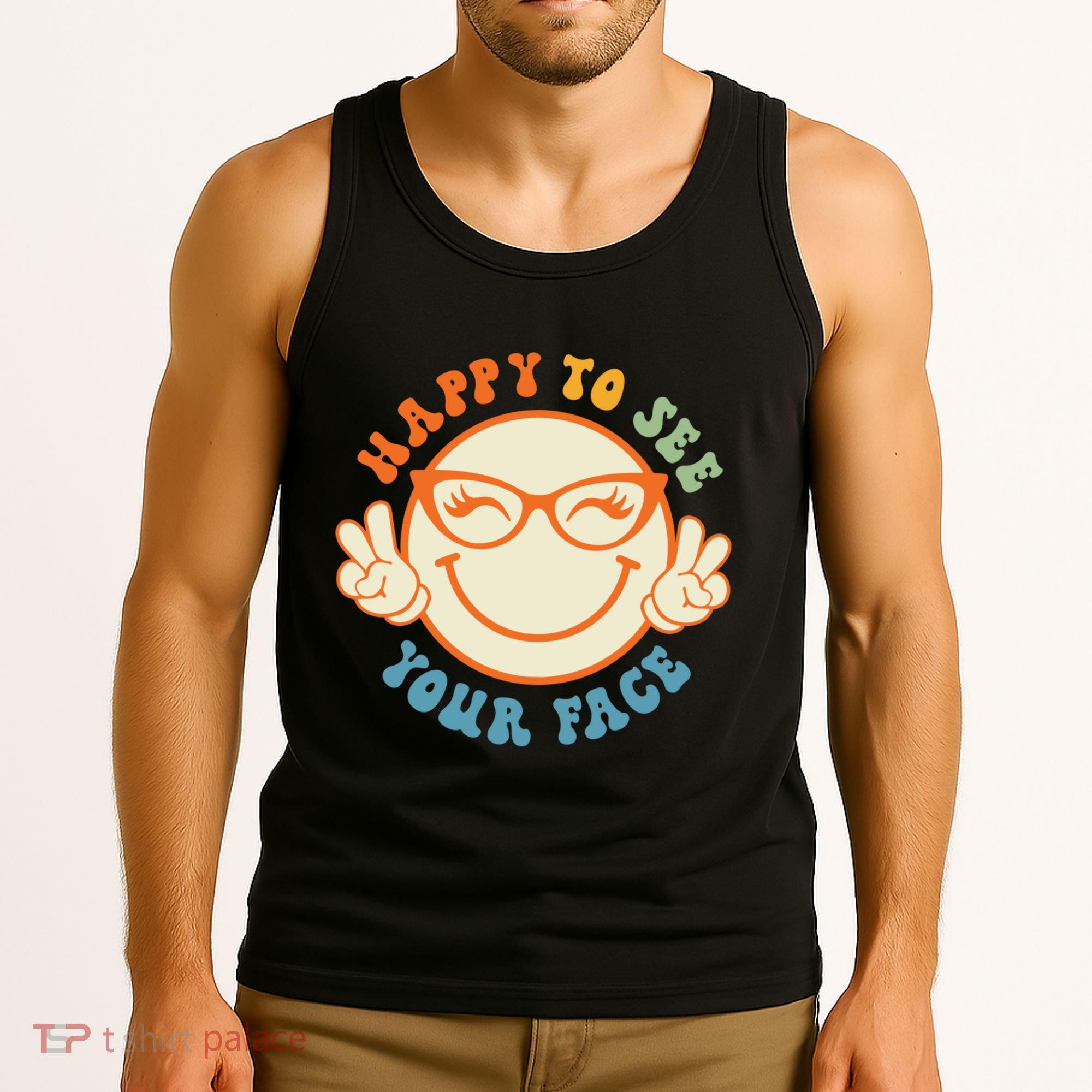 Happy To See Your Face Retro Groovy Back To School Teacher. Tank Top