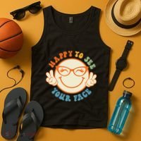 Happy To See Your Face Retro Groovy Back To School Teacher. Tank Top thumb 4