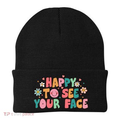 Happy To See Your Face First Day Of School Teacher Flower Beanie