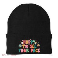 Happy To See Your Face First Day Of School Teacher Flower Beanie thumb 0