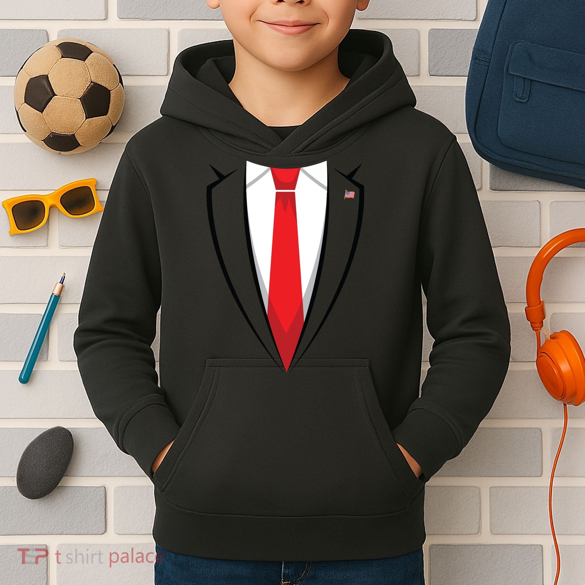 Halloween Trump Suit Us President Easy Costume Kids Hoodie