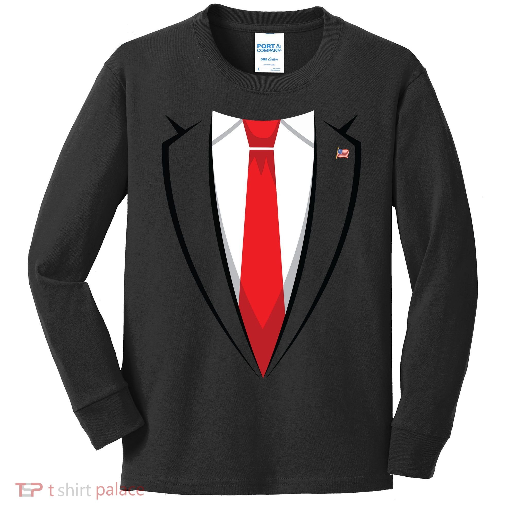 Halloween Trump Suit Us President Easy Costume Kids Long Sleeve Shirt