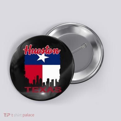 Houston Texas Skyline Vintage Houston Texas Flag Button