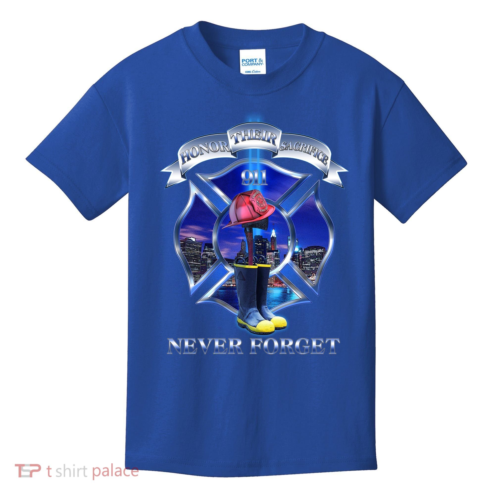Honor Their Sacrifice Never Forget 911 September 11 Fire Fighters Heroes Kids T-Shirt