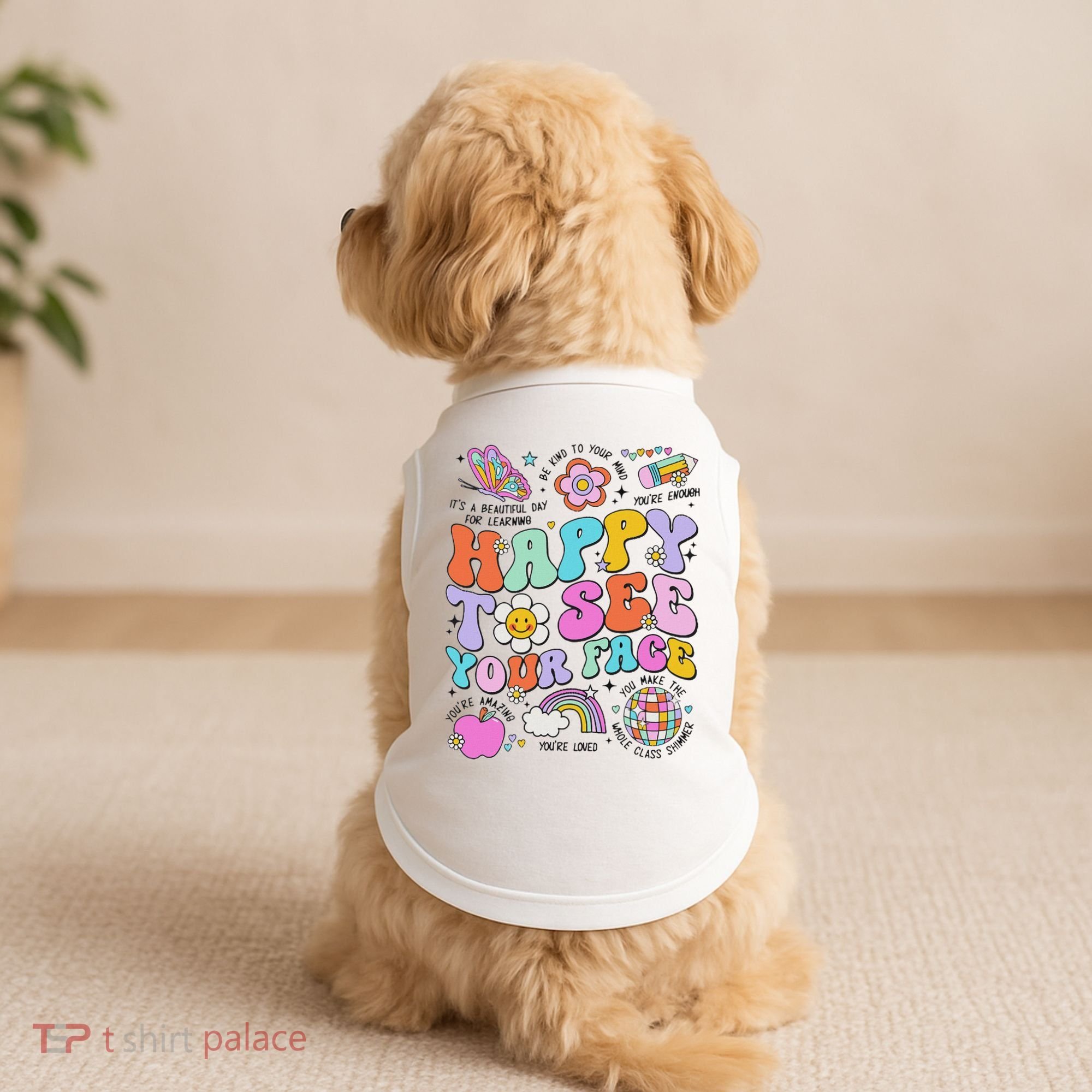 Happy To See Your Face Teacher Disco Ball Back To School Doggie Tank