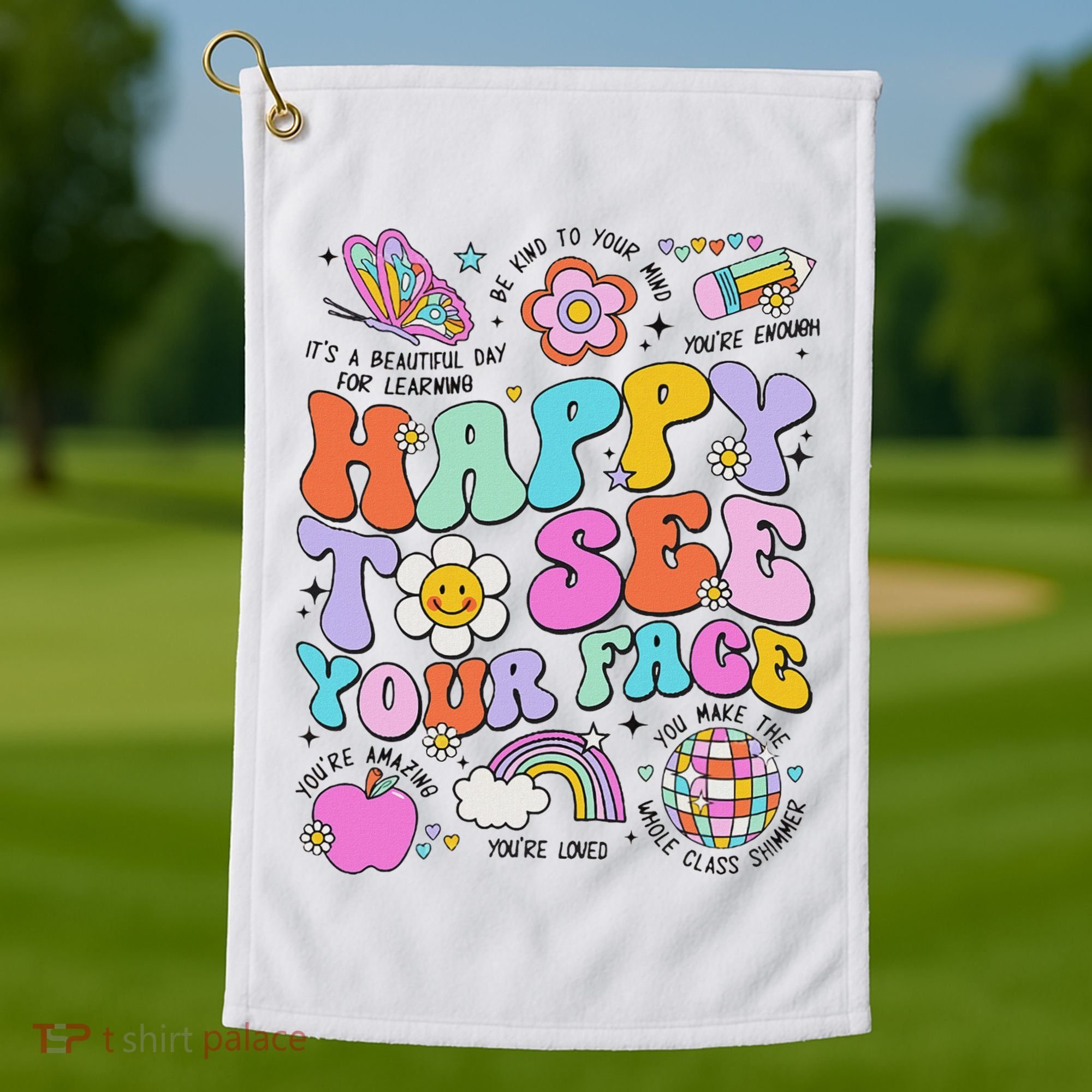 Happy To See Your Face Teacher Disco Ball Back To School Golf Towel
