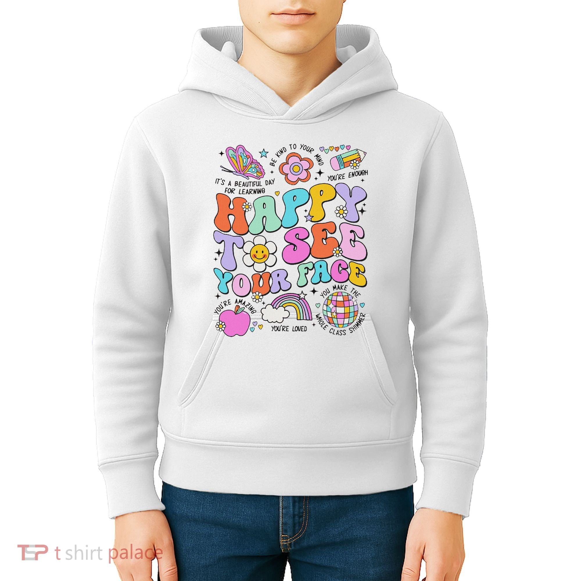 Happy To See Your Face Teacher Disco Ball Back To School Kids Hoodie