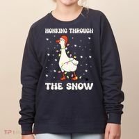 Honking Through The Snow Funny Goose Ugly Christmas Women's Sweatshirt thumb 0