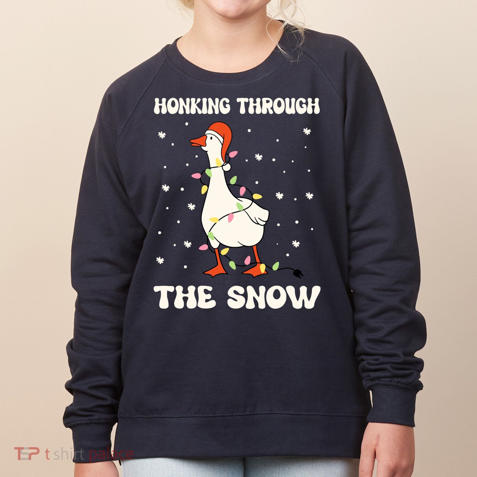 Honking Through The Snow Funny Goose Ugly Christmas Women's Sweatshirt