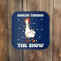 Honking Through The Snow Funny Goose Ugly Christmas Coaster thumb 0