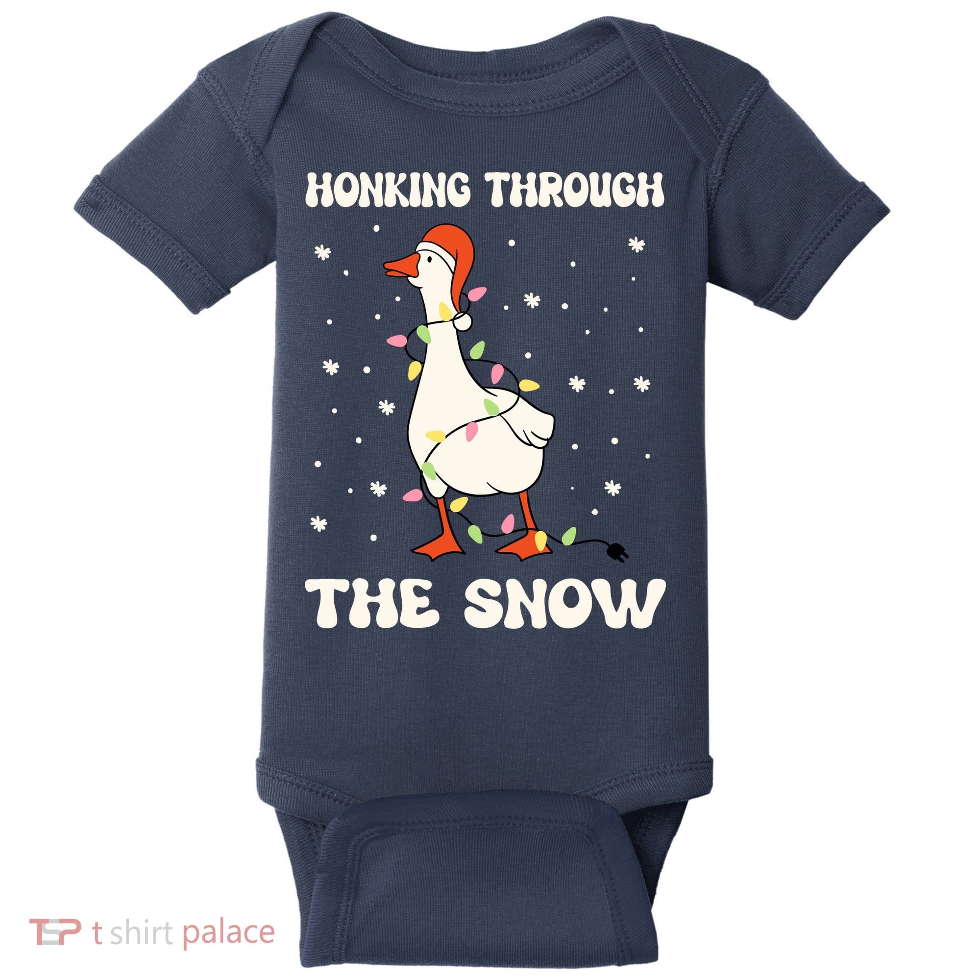 Honking Through The Snow Funny Goose Ugly Christmas Baby Bodysuit
