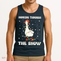 Honking Through The Snow Funny Goose Ugly Christmas Tank Top thumb 3