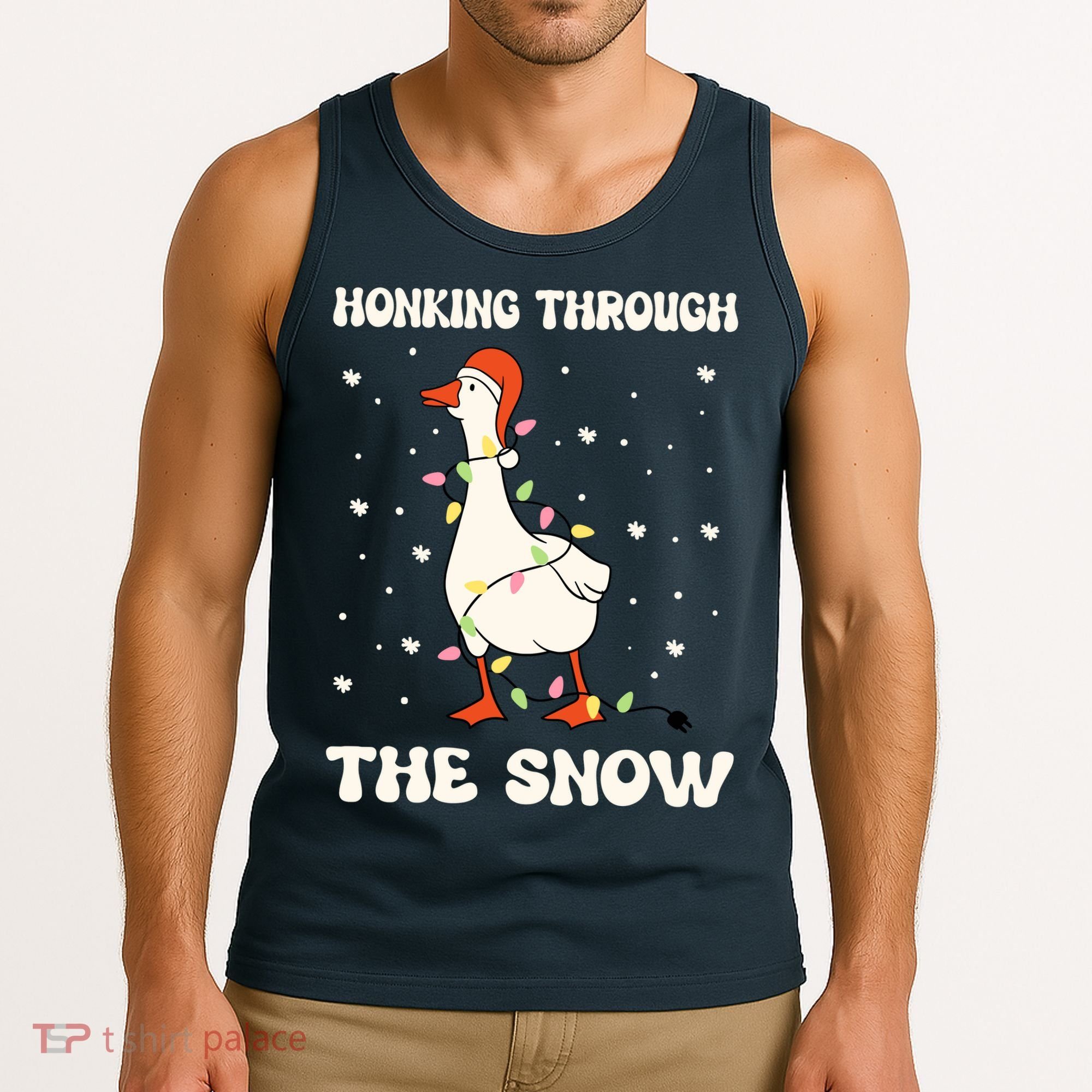 Honking Through The Snow Funny Goose Ugly Christmas Tank Top