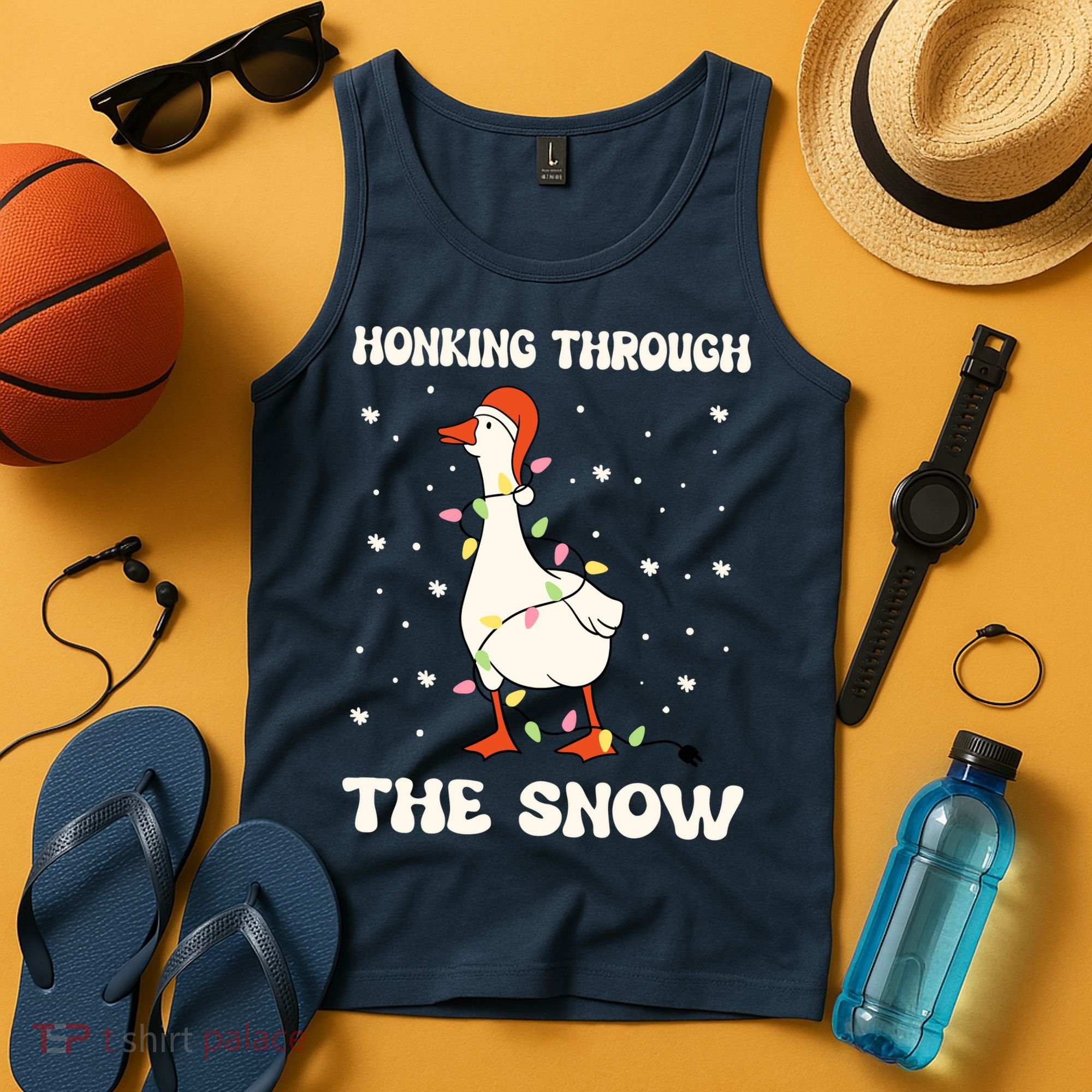 Honking Through The Snow Funny Goose Ugly Christmas Tank Top