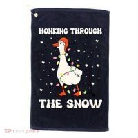 Honking Through The Snow Funny Goose Ugly Christmas Golf Towel thumb 0