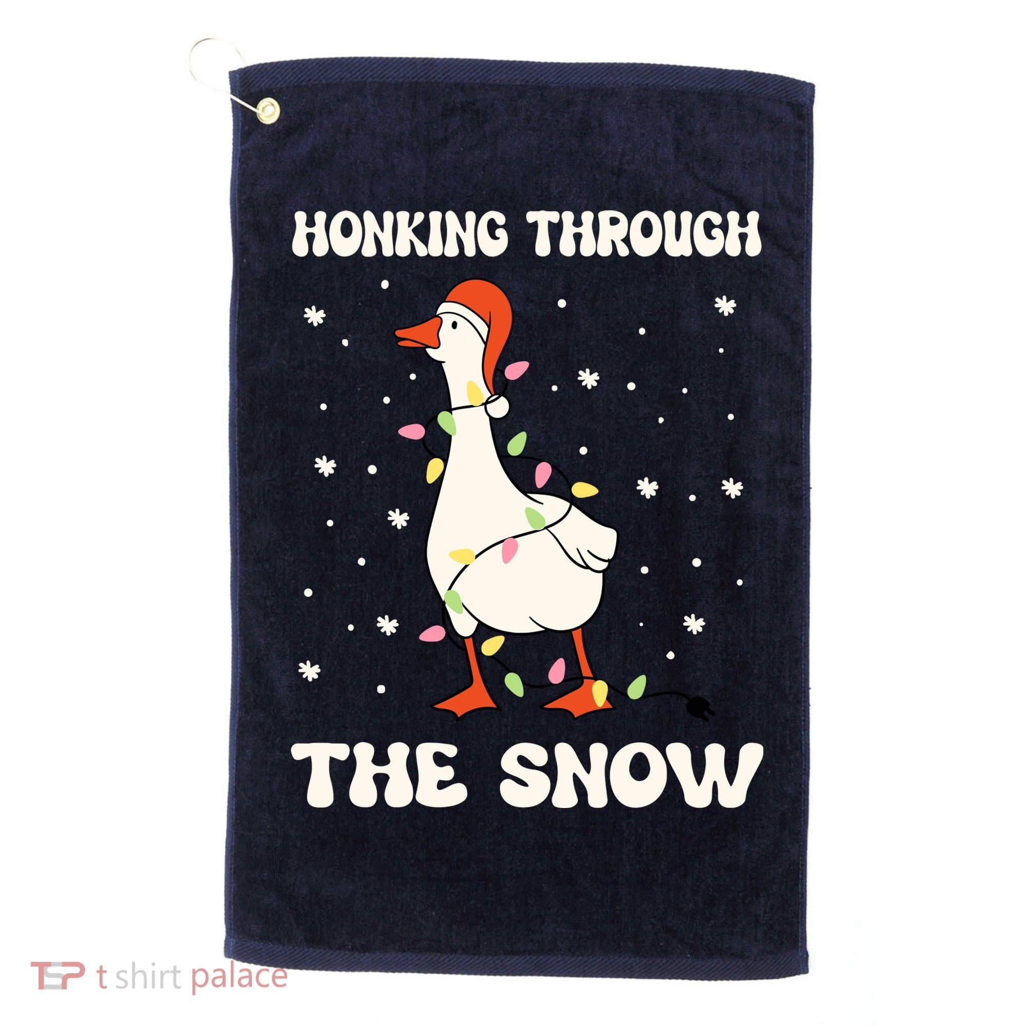 Honking Through The Snow Funny Goose Ugly Christmas Golf Towel
