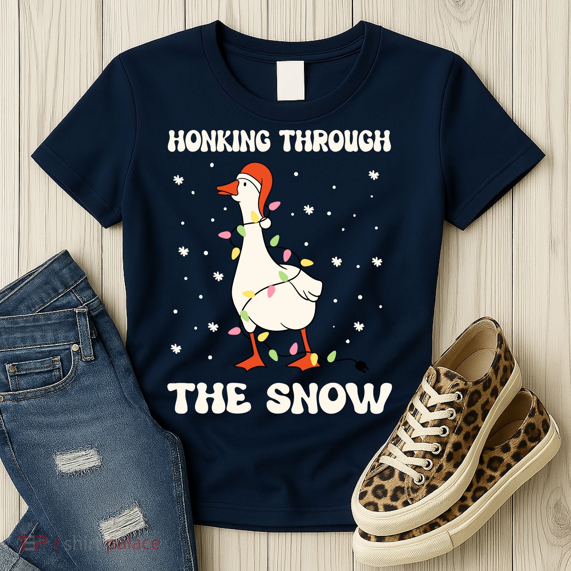 Honking Through The Snow Funny Goose Ugly Christmas Women's T-Shirt