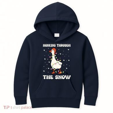 Honking Through The Snow Funny Goose Ugly Christmas Kids Hoodie