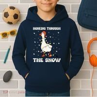 Honking Through The Snow Funny Goose Ugly Christmas Kids Hoodie thumb 2