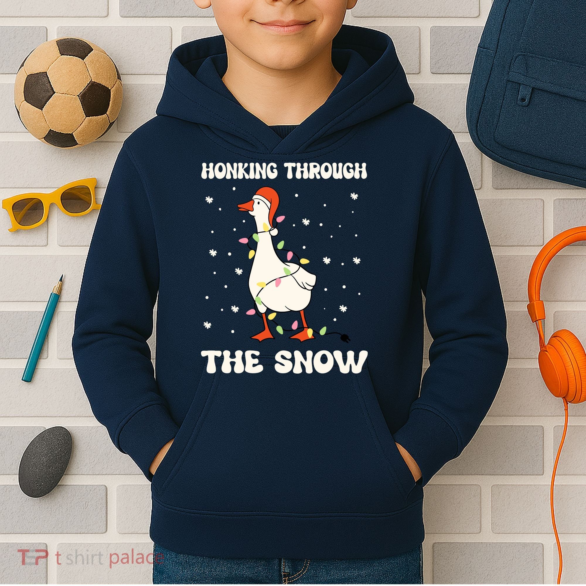 Honking Through The Snow Funny Goose Ugly Christmas Kids Hoodie