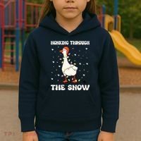 Honking Through The Snow Funny Goose Ugly Christmas Kids Hoodie thumb 3