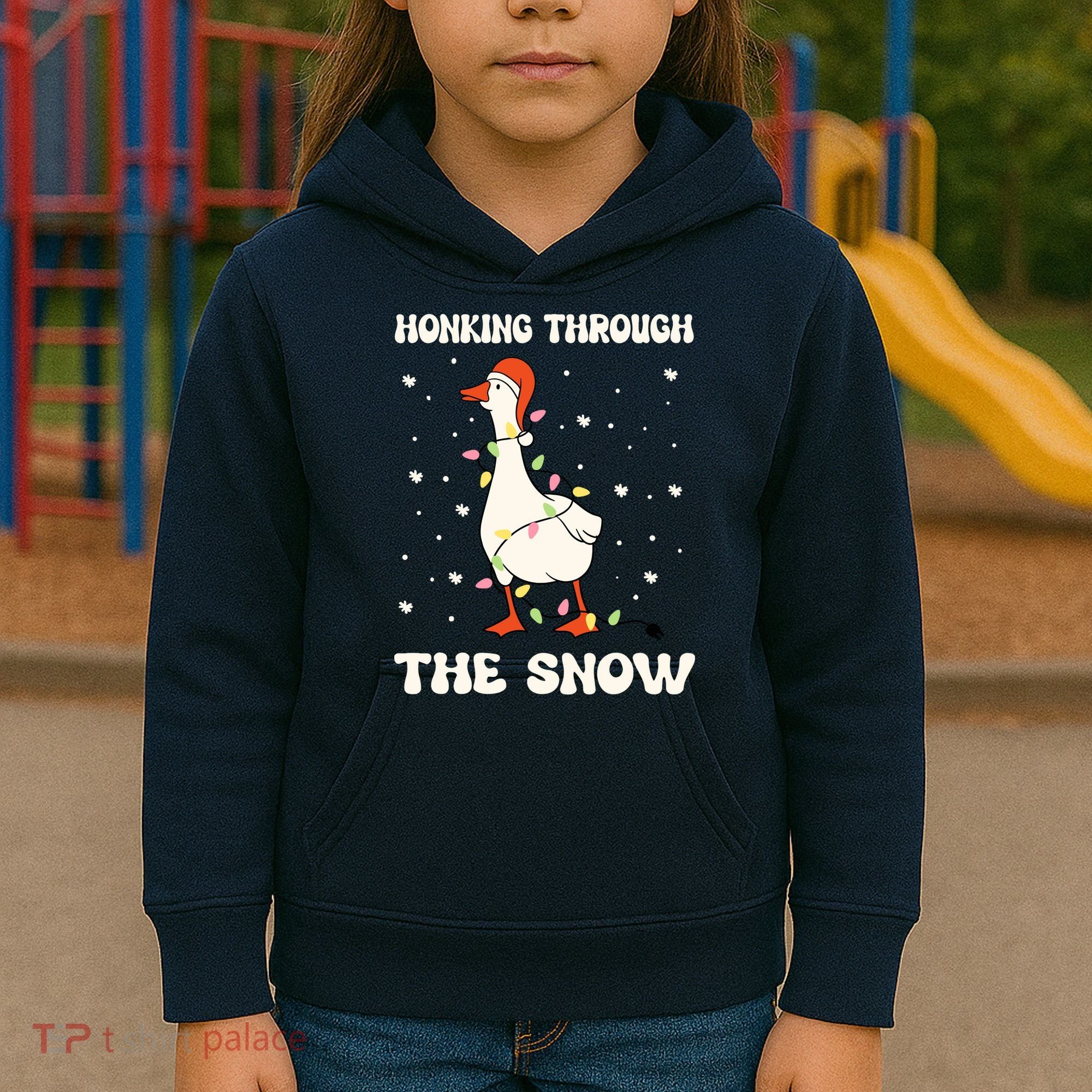 Honking Through The Snow Funny Goose Ugly Christmas Kids Hoodie