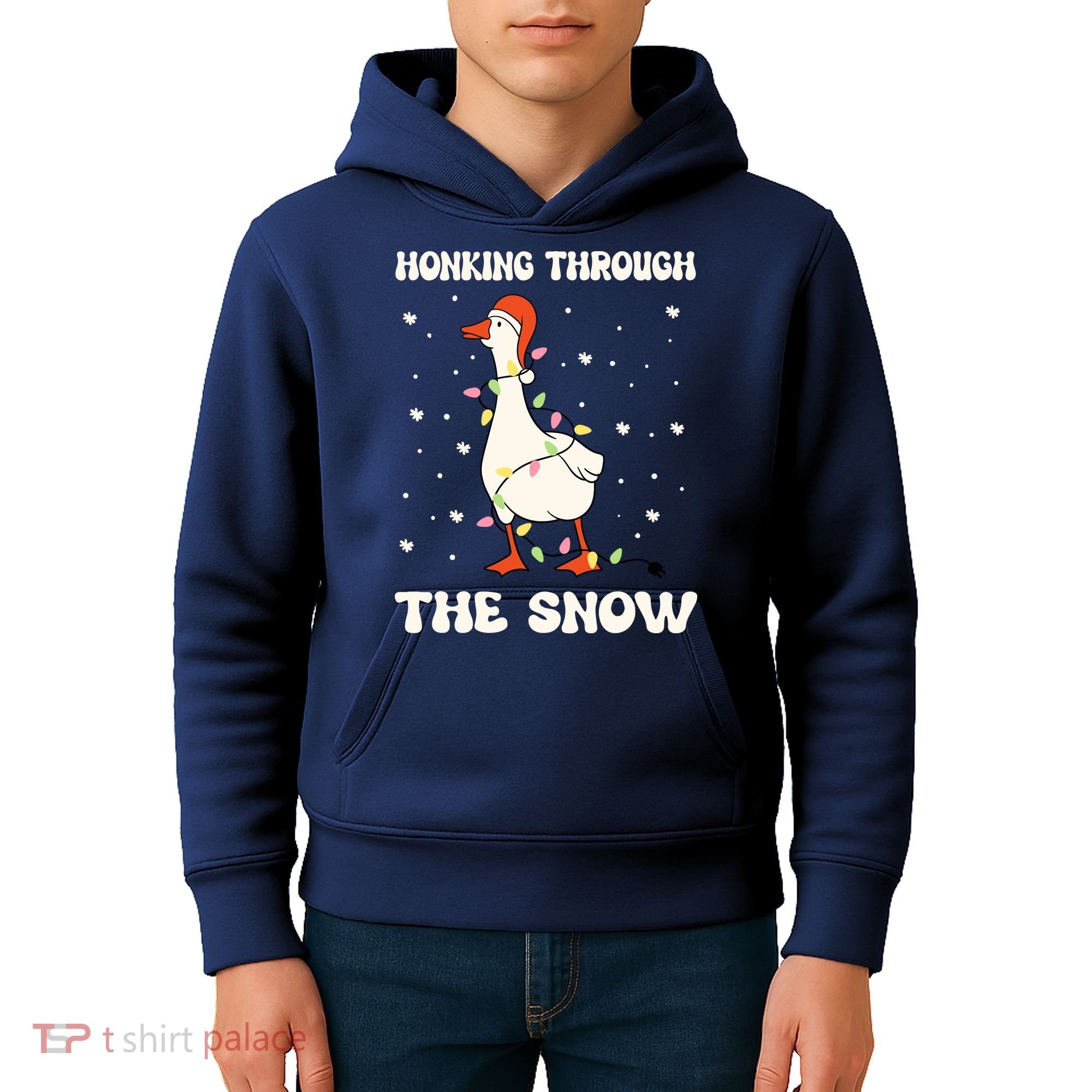 Honking Through The Snow Funny Goose Ugly Christmas Kids Hoodie