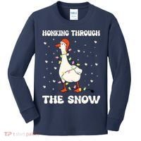 Honking Through The Snow Funny Goose Ugly Christmas Kids Long Sleeve Shirt thumb 0