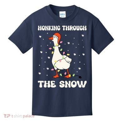 Honking Through The Snow Funny Goose Ugly Christmas Kids T-Shirt