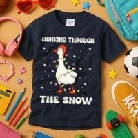 Honking Through The Snow Funny Goose Ugly Christmas Kids T-Shirt thumb 3