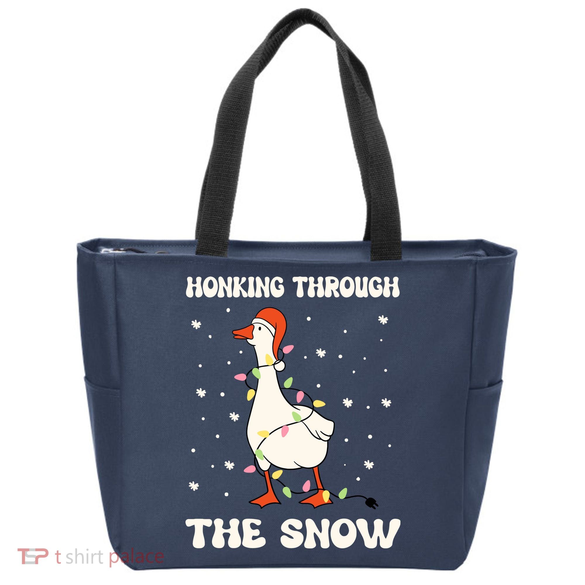 Honking Through The Snow Funny Goose Ugly Christmas Tote Bag