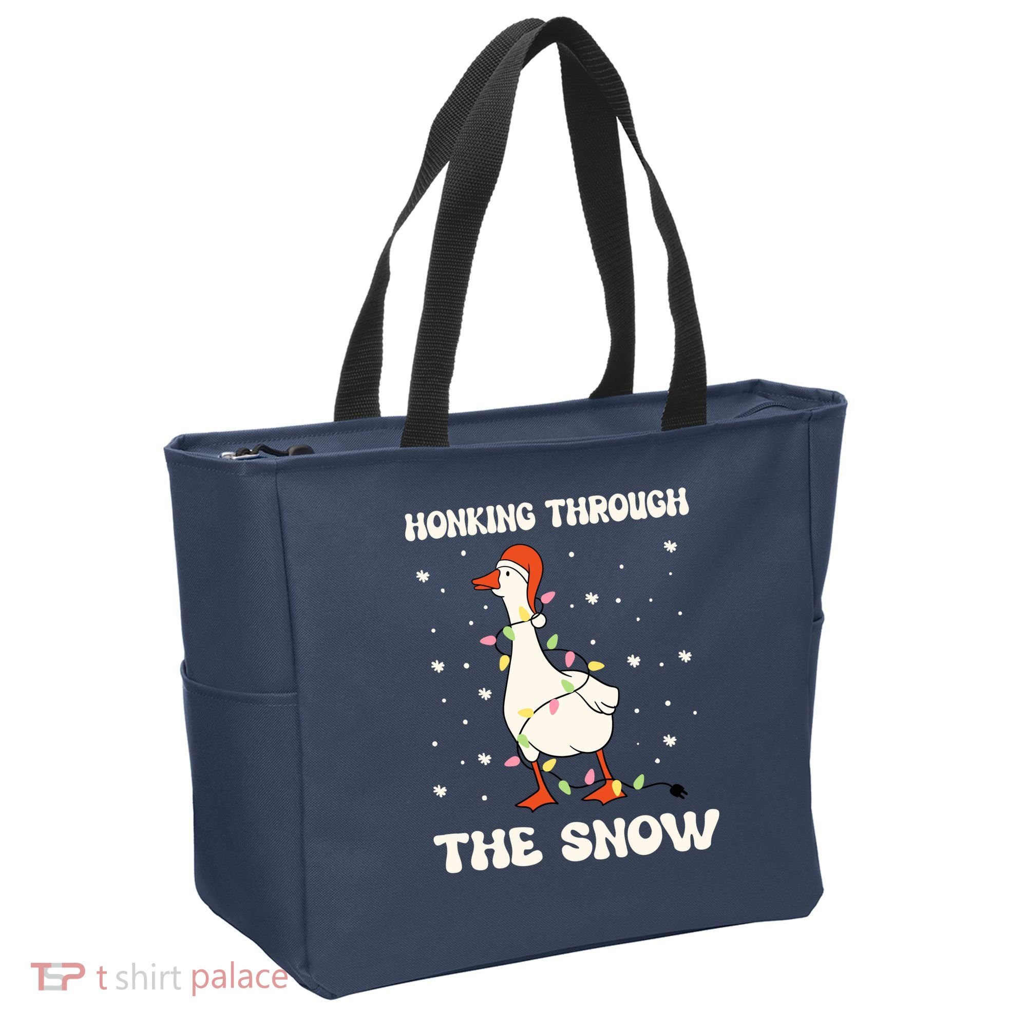 Honking Through The Snow Funny Goose Ugly Christmas Tote Bag