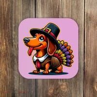 Humor Thanksgiving Turkey Weiner Dachshund Dog Coaster thumb 0