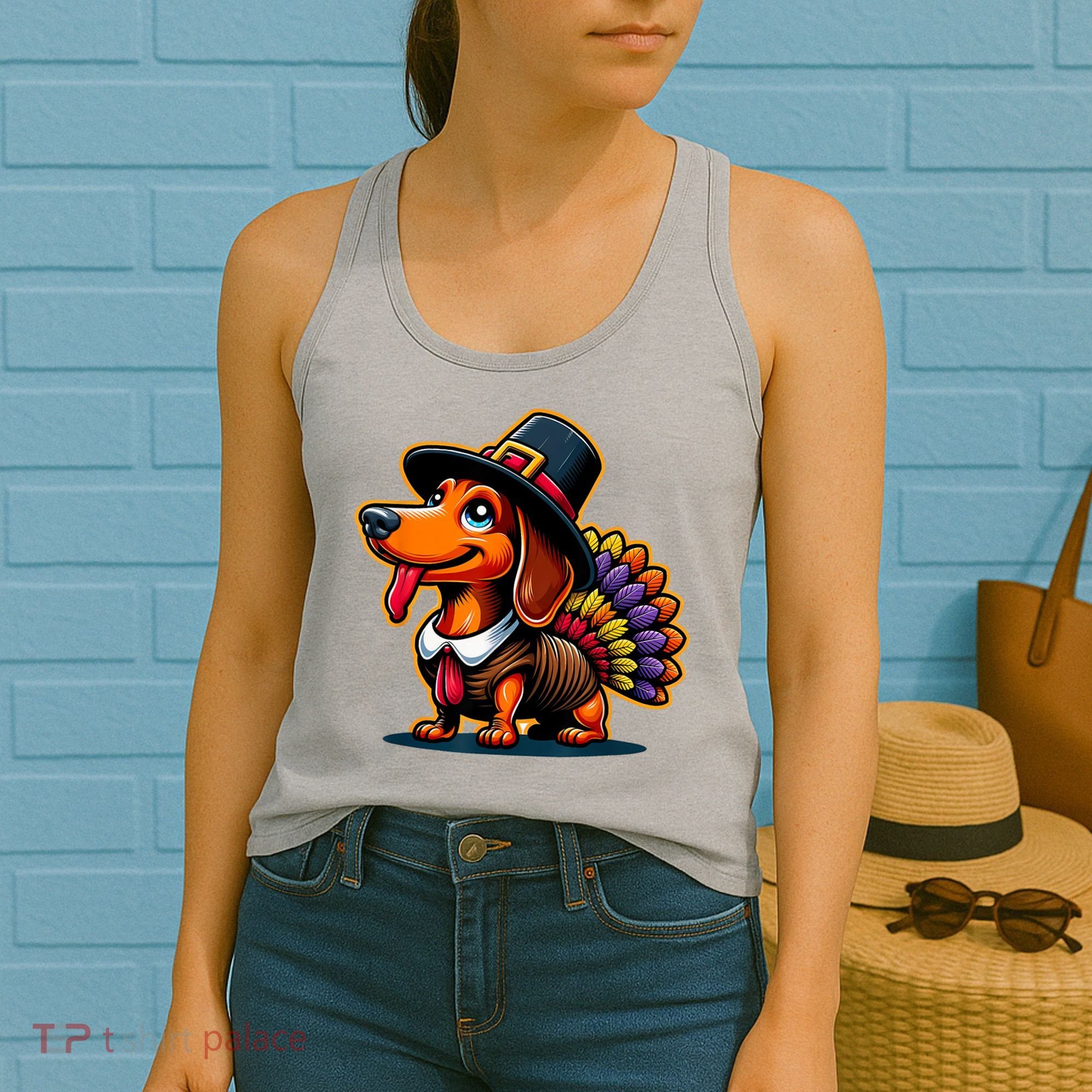 Humor Thanksgiving Turkey Weiner Dachshund Dog Women's Tank Top