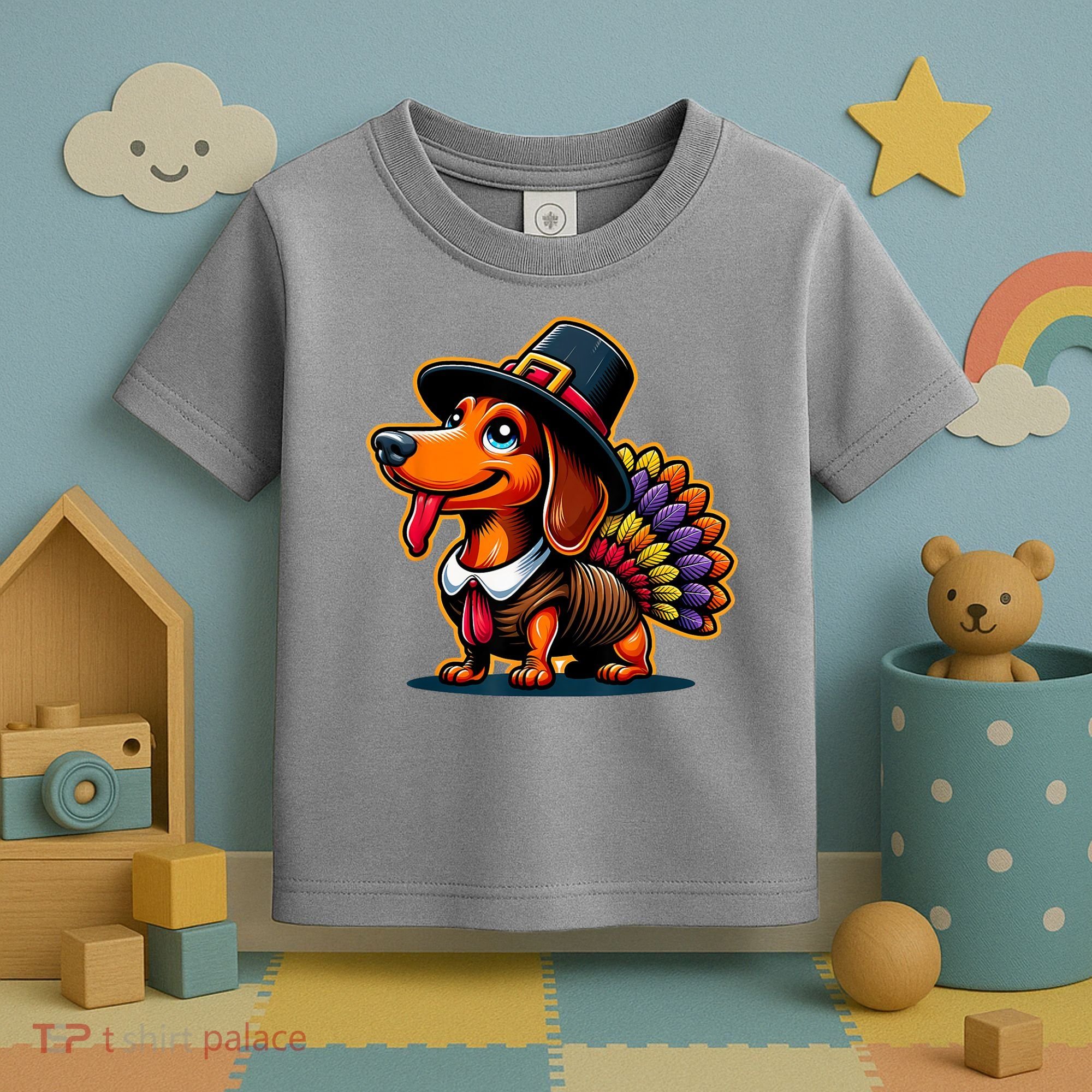 Humor Thanksgiving Turkey Weiner Dachshund Dog Toddler T-Shirt