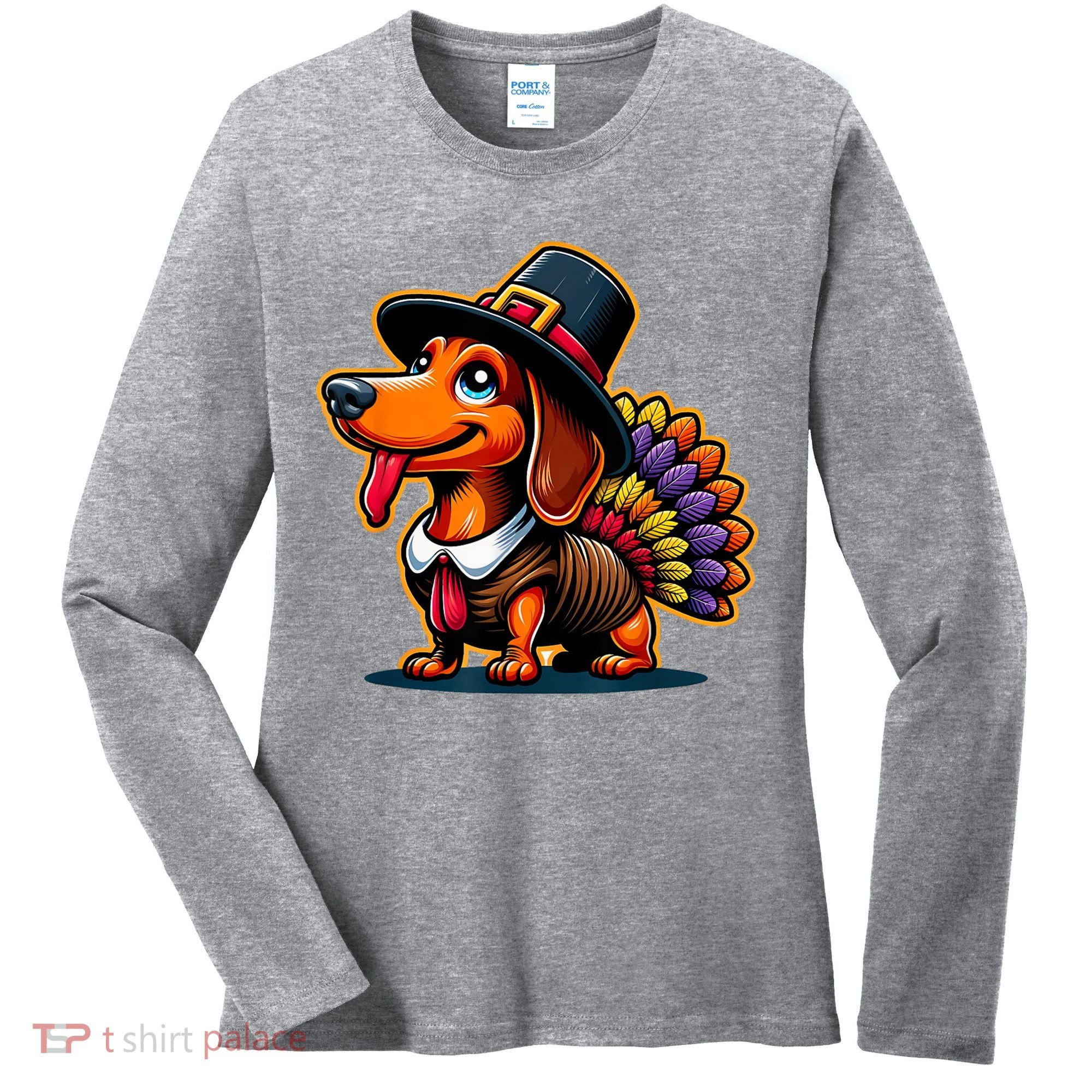 Humor Thanksgiving Turkey Weiner Dachshund Dog Women's Long Sleeve Shirt