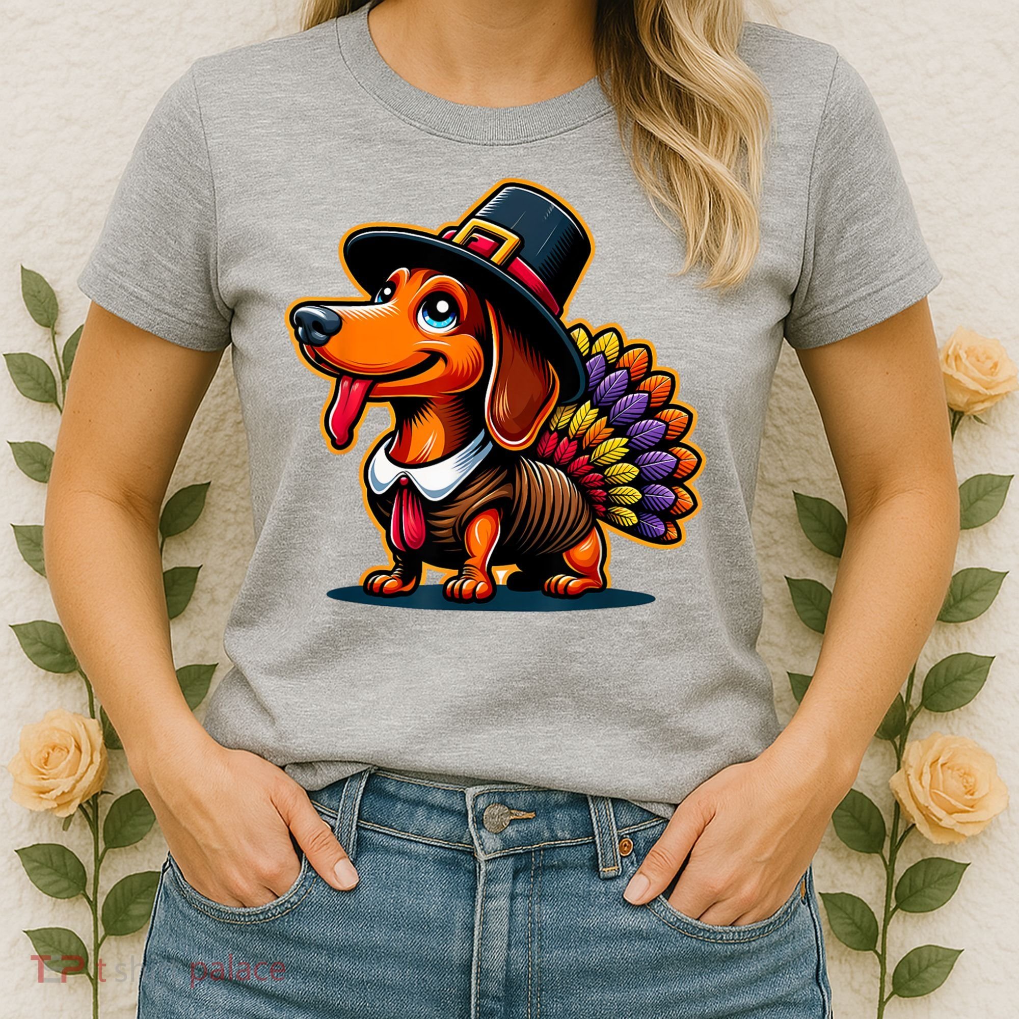Humor Thanksgiving Turkey Weiner Dachshund Dog Women's T-Shirt