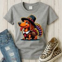 Humor Thanksgiving Turkey Weiner Dachshund Dog Women's T-Shirt thumb 3